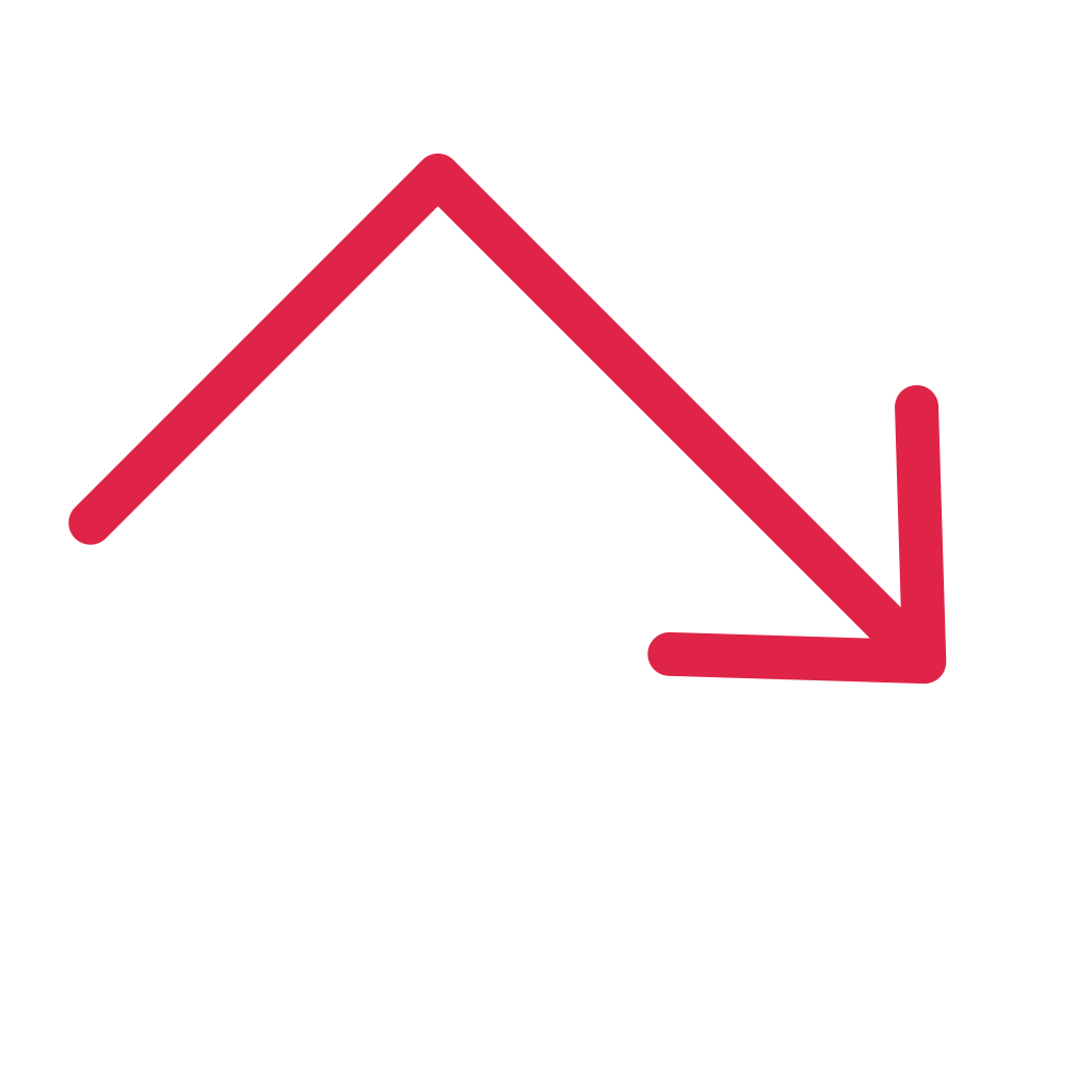 A elbow arrow points down right with open space around its edges.