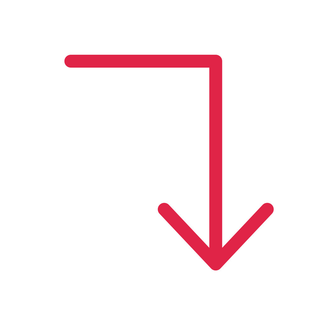 A elbow arrow points down with open space around its edges.