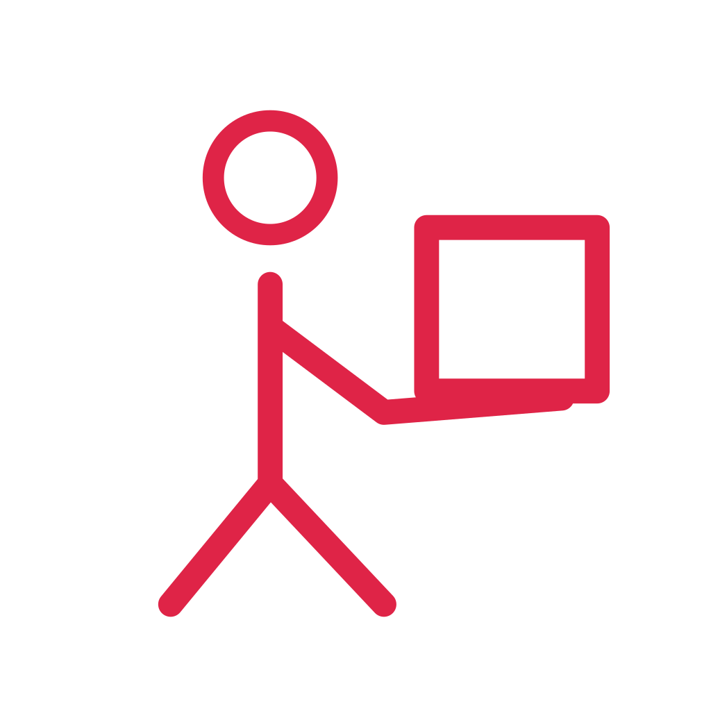 A simple faceless line figure is shown carrying box, with a circular head and clearly separated limbs.