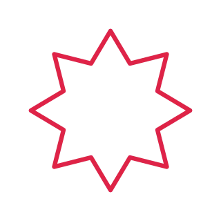 A outline radial badge has 8 evenly spaced outward points.