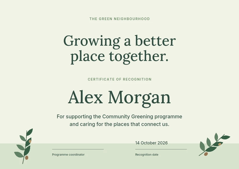 Environmental stewardship certificate template
