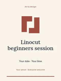 Linocut beginners session invitation template · Botanical invitation