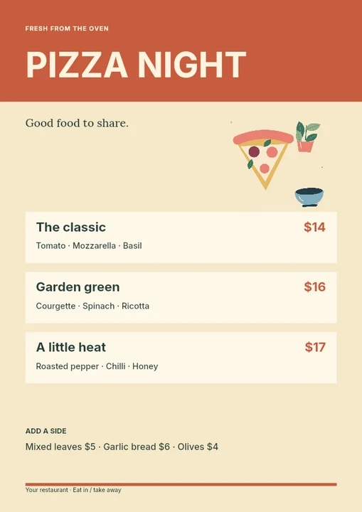 Pizza night menu template