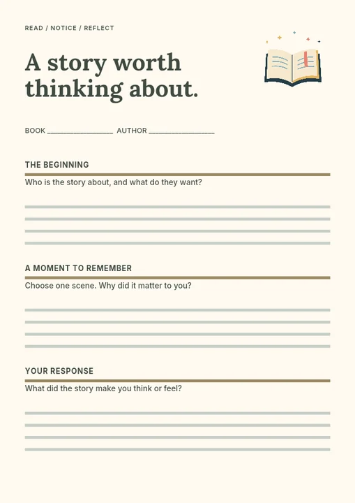 Reading response journal worksheet template