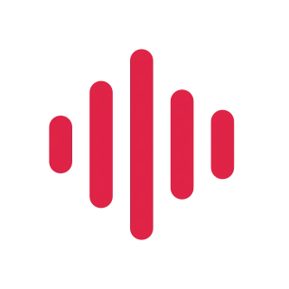 Five rounded vertical audio bars rise and fall around a shared centre line.