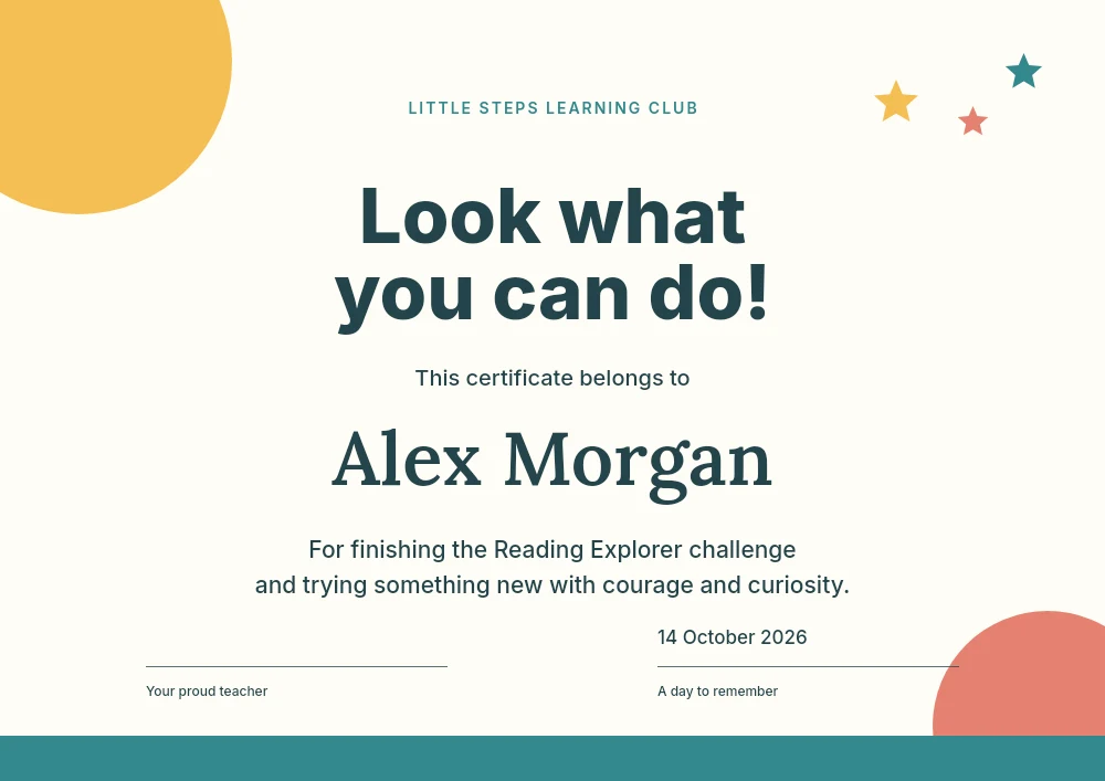 Bright beginnings learning certificate template