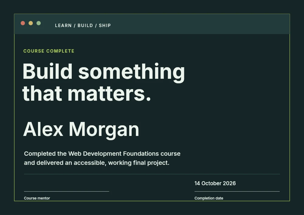 Digital builder course certificate template