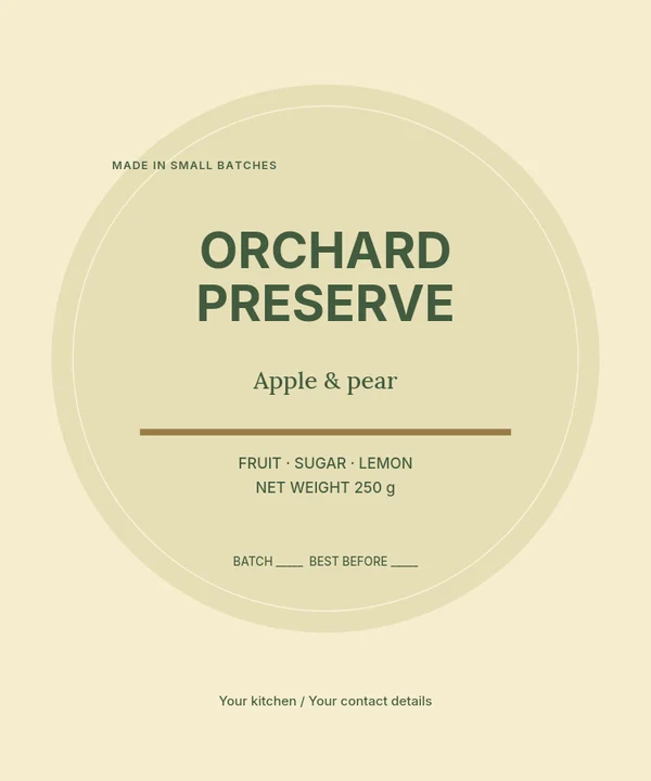 Orchard preserve jar label template