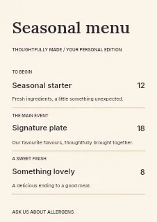 Moonlit book evening menu template · Structured menus