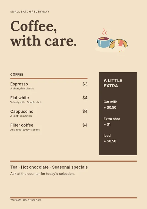 Coffee counter drinks menu template
