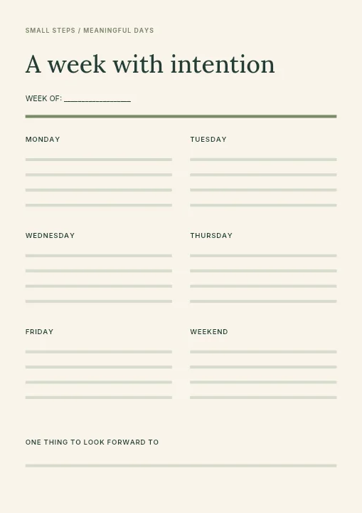 A week with intention planner template · Weekly planner