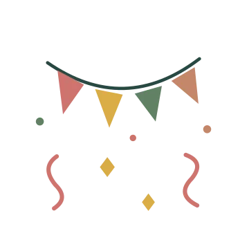 Celebration ribbons in a balanced, multicolour illustration with a transparent background.