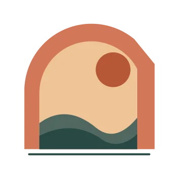 Sunrise arches in a balanced, multicolour illustration with a transparent background.