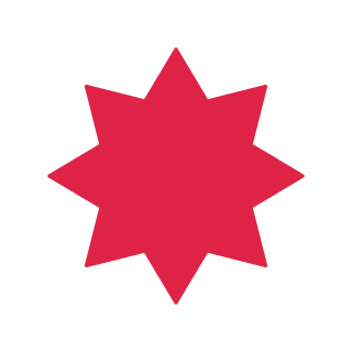 A sharp radial badge has 8 evenly spaced outward points.