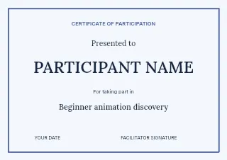Beginner animation discovery certificate template · Structured certificates