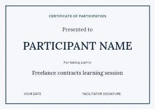 Freelance contracts learning session certificate template · Structured certificates