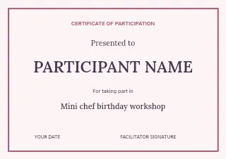 Mini chef birthday workshop certificate template · Structured certificates