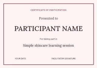 Simple skincare learning session certificate template · Structured certificates