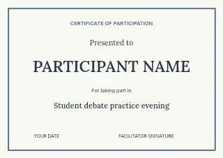 Student debate practice evening certificate template · Structured certificates