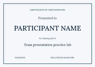 Team presentation practice lab certificate template · Structured certificates