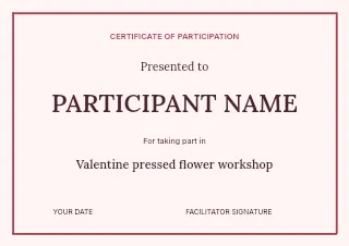 Valentine pressed flower workshop certificate template · Structured certificates