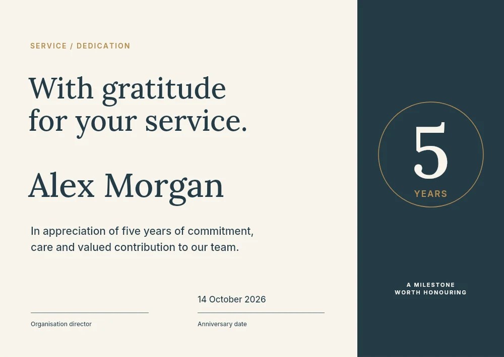 Five years of service certificate template