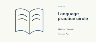 Language practice circle event ticket template · Horizontal photo dialogue