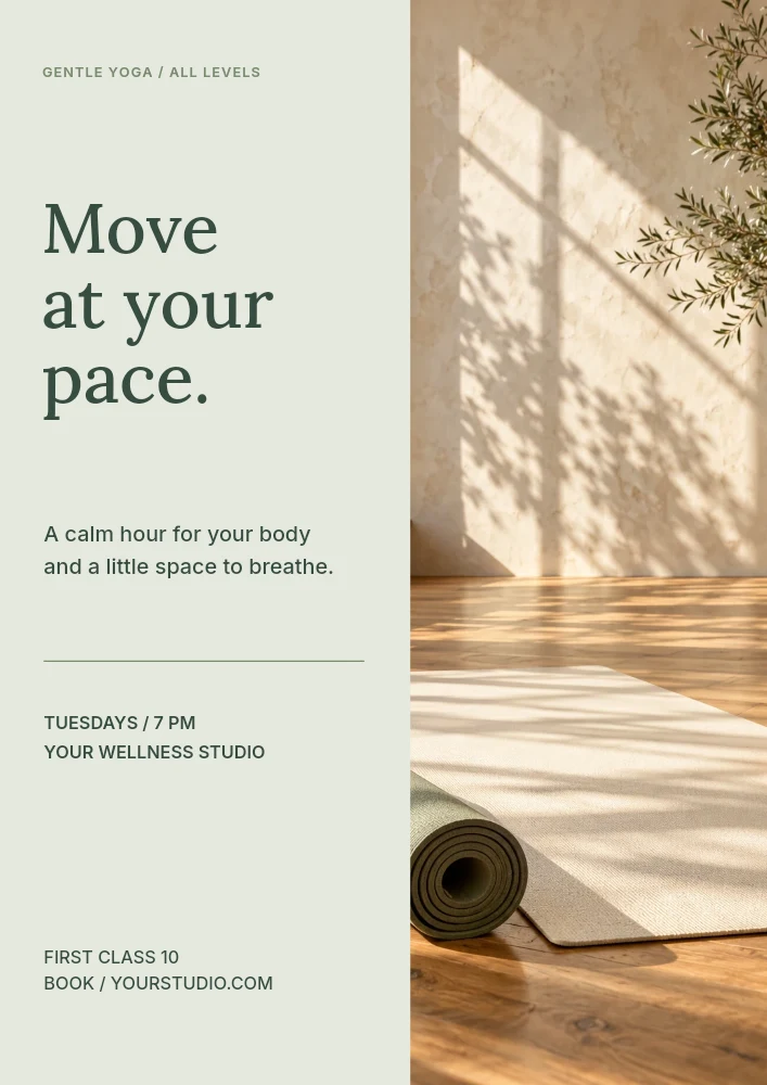 Move at your pace flyer template · Yoga flyer