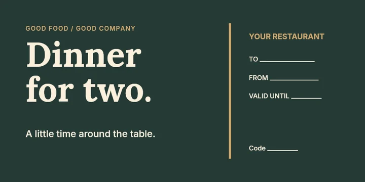 Dinner for two experience voucher gift voucher template
