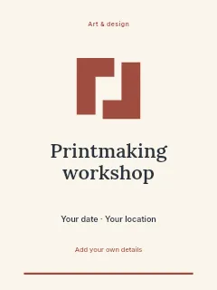 Printmaking workshop greeting card template · Botanical invitation
