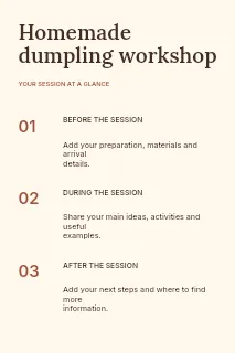 Homemade dumpling workshop infographic template · Structured infographics