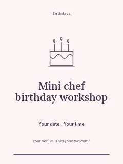 Mini chef birthday workshop invitation template · Botanical invitation