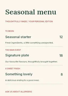 Christmas winter performance menu template · Structured menus