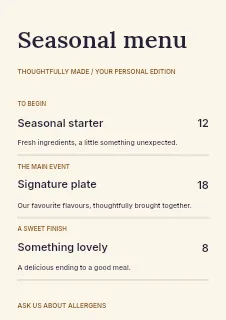 Silver New Year’s Eve menu template · Structured menus