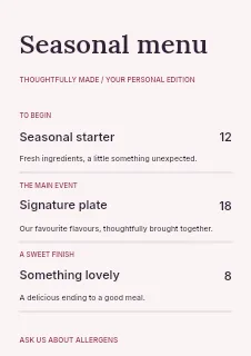 Community comedy evening menu template · Structured menus