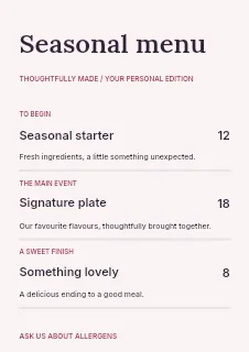 Community comedy evening menu template · Structured menus