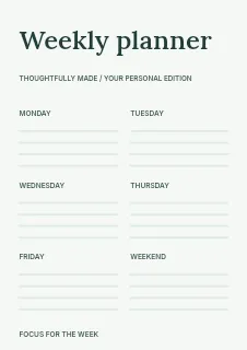 A slower rhythm planner template · Structured planners