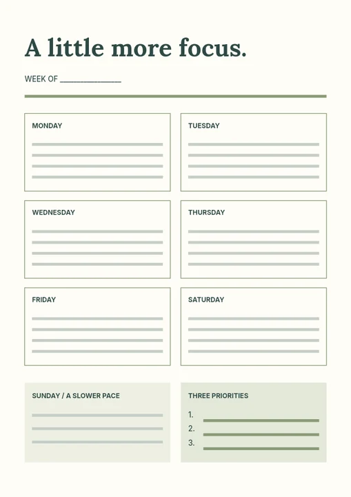 Weekly overview planner template