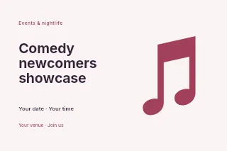Comedy newcomers showcase postcard template · Horizontal photo dialogue
