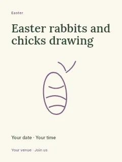 Easter rabbits and chicks drawing poster template · Fine-line cover
