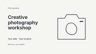 Creative photography workshop presentation cover template · Horizontal photo dialogue
