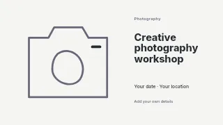 Creative photography workshop presentation cover template · Horizontal photo dialogue