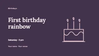 First birthday rainbow presentation cover template · Horizontal photo dialogue