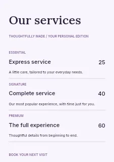 Sound studio price list template · Structured price-lists