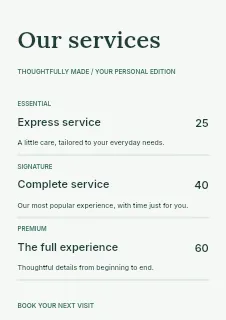 Wellbeing price list template · Structured price-lists