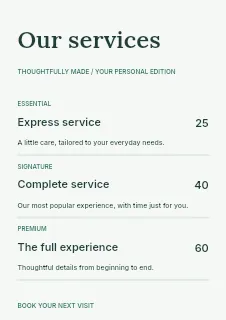 Wellbeing price list template · Structured price-lists