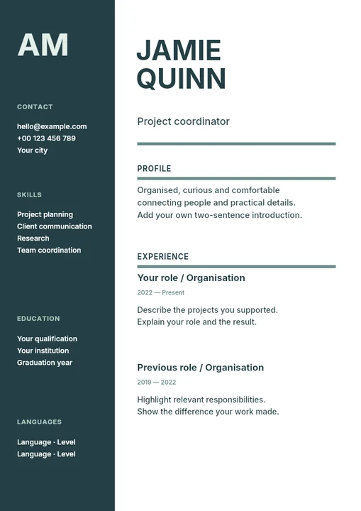 Professional resume with skills sidebar template