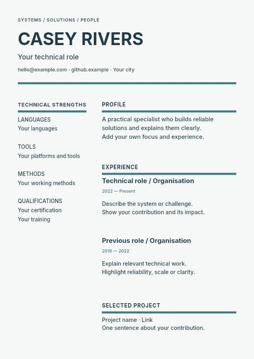 Technical specialist resume template