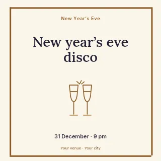 New Year’s Eve disco social media post template · Framed editorial