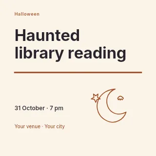Haunted library reading social media post template · Typography & ornament